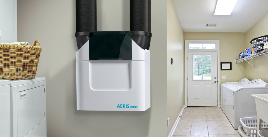 rekuperator AERISnext 350 zamontowany w pralni